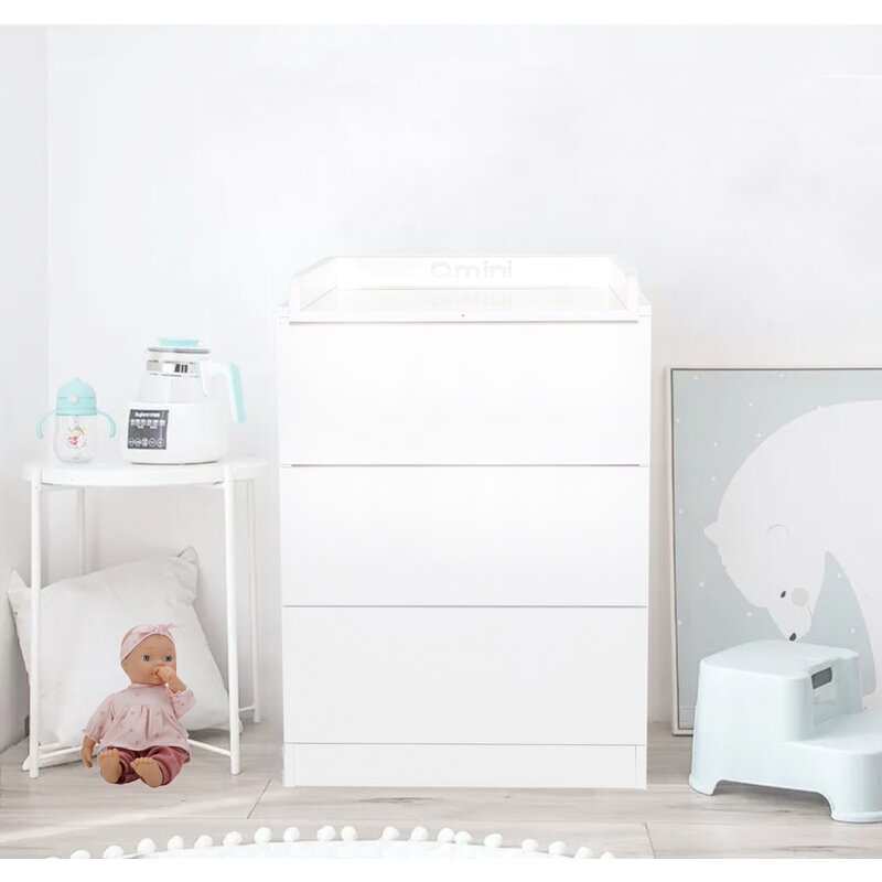 Comodă Qmini Wladi cu masă de înfășat detașabilă, 3 sertare, Alb – imagine 11