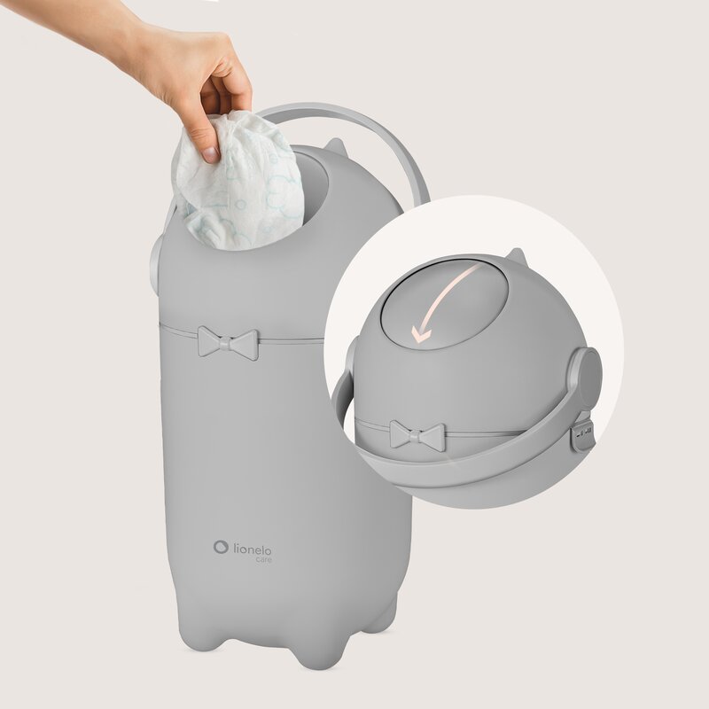 Coș pentru Scutece Lionelo Pure Bin 10L | Sistem Etanș Anti-Miros | Operare cu O Mână | Saci Universali