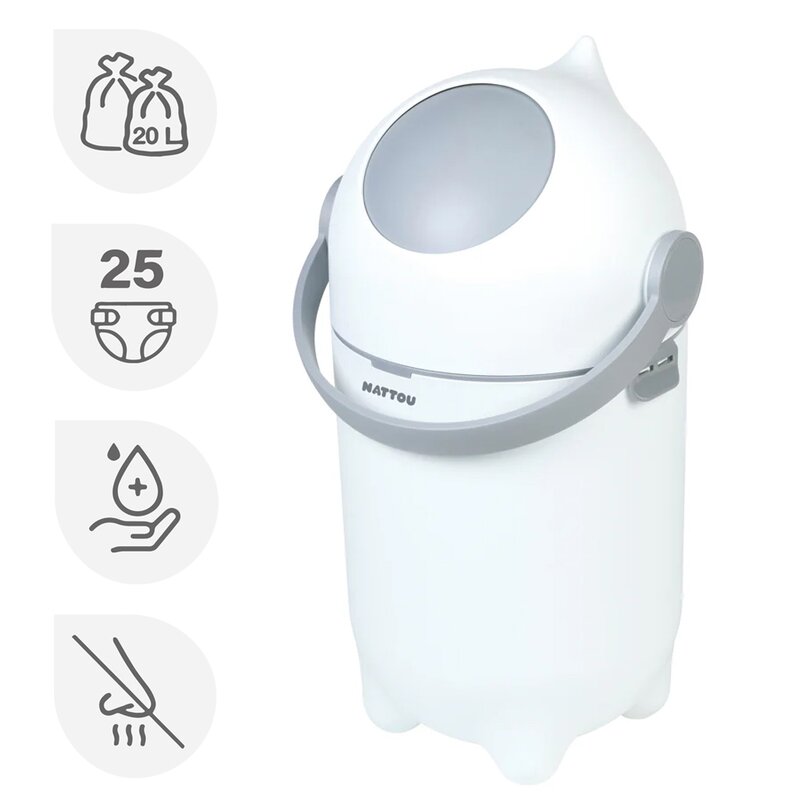 Cos pentru Scutece Nattou Dropy Sistem Etans Anti-Miros Compatibil Saci Universali 20 L Alb