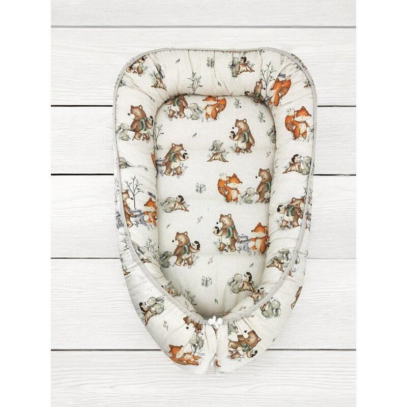 Cosulet bebelus, MimiNu, Pentru dormit, Baby Cocoon 75x55 cm, Husa 100% bumbac, Din bumbac certificat Oeko Tex Standard 100, Design, Time for fun