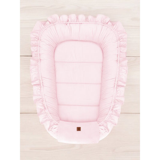 Cosulet bebelus, MimiNu, Pentru dormit, Baby Nest 55 x 75 cm, Cu Volanase, Din catifea, Pink