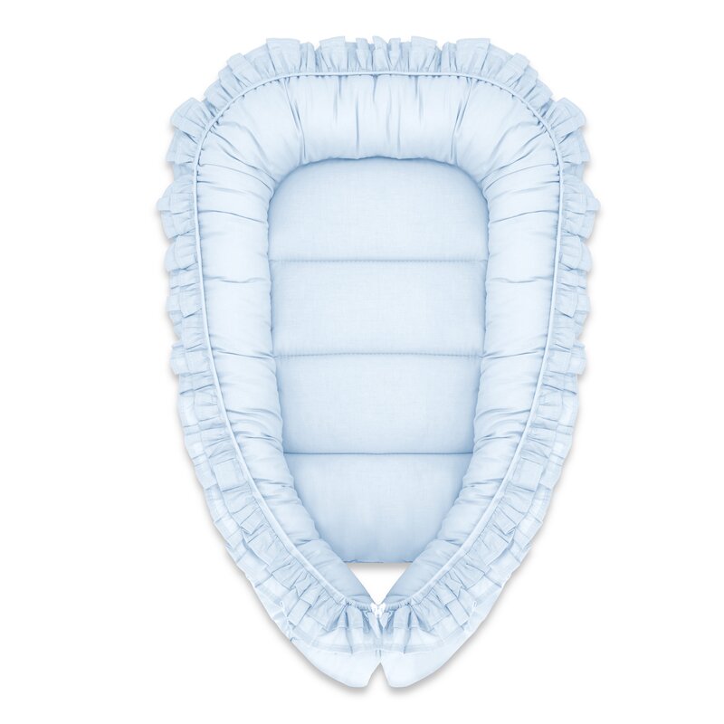 Coșuleț Bebeluș MimiNu Baby Nest 55x75 cm Royal Blue | Bumbac Oeko-Tex | Cu Volanase