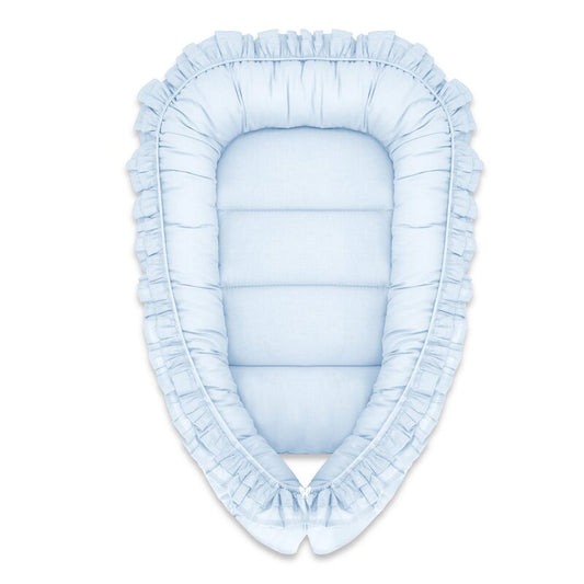 Coșuleț Bebeluș MimiNu Baby Nest 55x75 cm Royal Blue | Bumbac Oeko-Tex | Cu Volanase