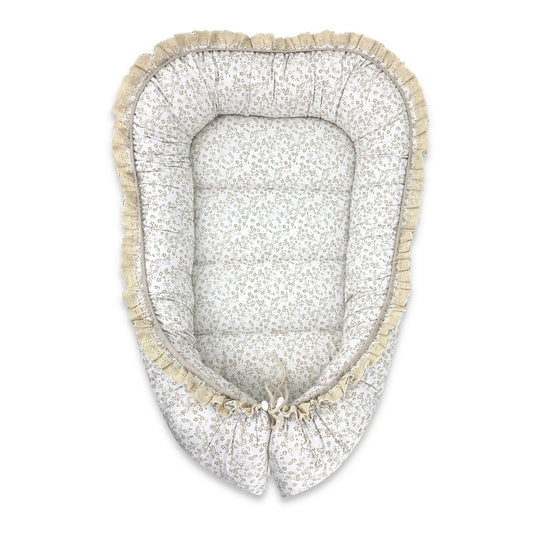 Coșuleț Bebeluș MimiNu Baby Nest 55x75 cm Meadow | Bumbac Oeko-Tex | Cu Volanase și Dantelă