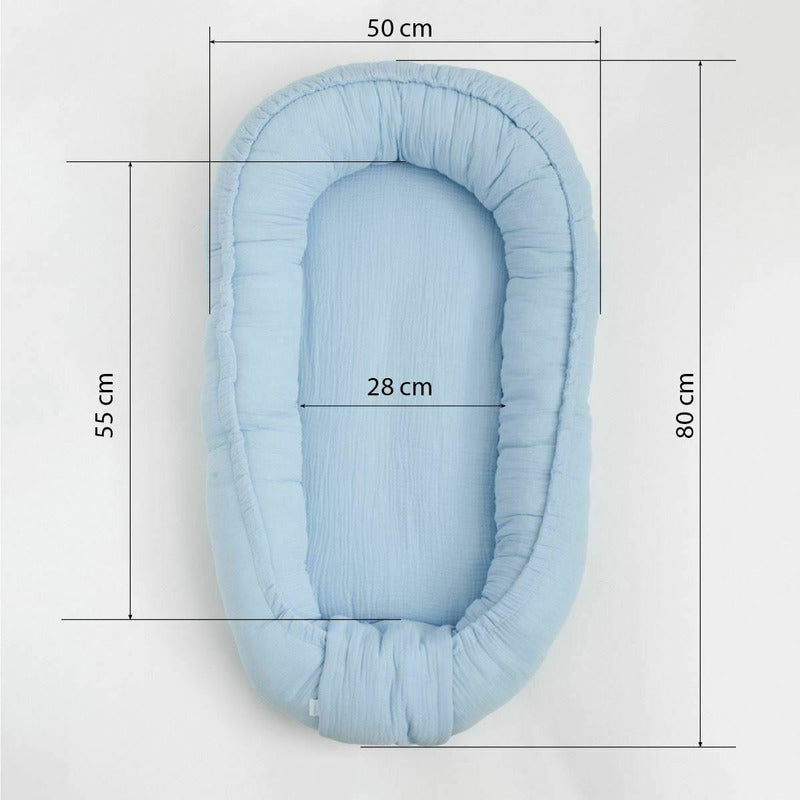 Baby nest New Baby Muselina 80x50 cm, Alb – schemă cu dimensiuni, ilustrată în altă culoare