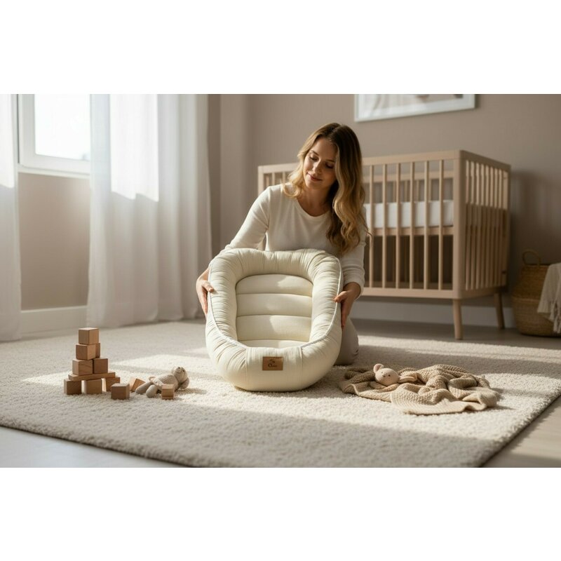 Coșuleț bebeluș Qmini Baby Nest 55x75 cm, Bej cald – imagine produs 5
