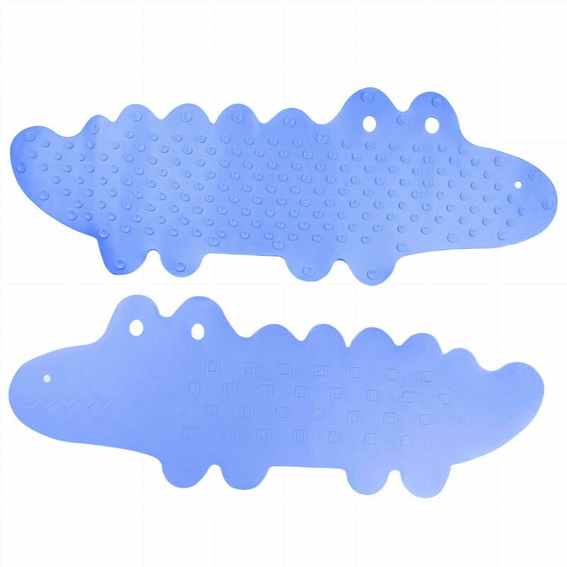 Covoras de baie, Bocioland, Antiderapant, Cu ventuze, Silicon, 33 x 90 cm, Crocodile Blue