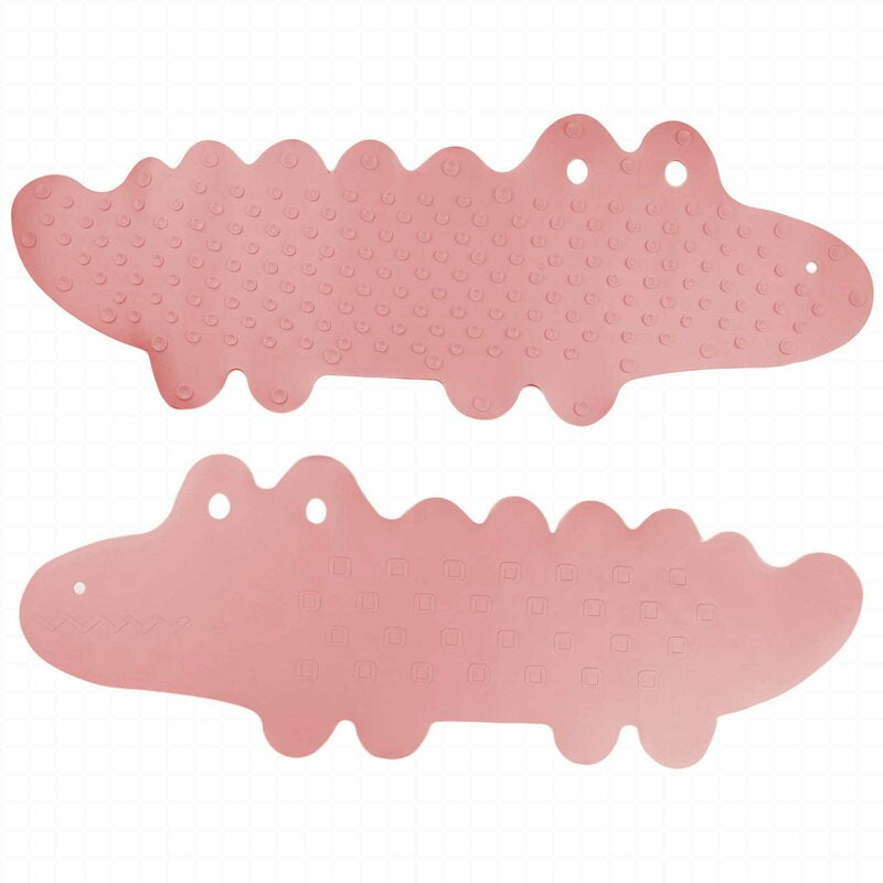 Covoras de baie, Bocioland, Antiderapant, Cu ventuze, Silicon, 33 x 90 cm, Crocodile Pink