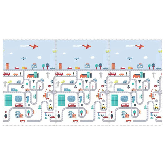 Covoras de joaca, Bocioland, City, Pliabil, Protectie impotriva loviturilor, Dimensiune mare, 200 x 150 cm, Cu Imprimeu pe ambele parti, Potrivit pentru utlizare atat in interior, cat si in exterior