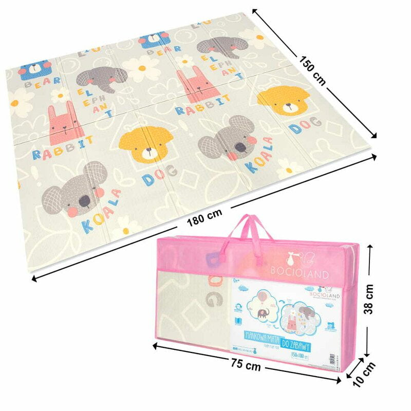 Covoras de joaca, Bocioland, Grey Elephant, Pliabil, Protectie impotriva loviturilor, Dimensiune mare, 180 x 150 cm, Cu Imprimeu pe ambele parti, Potrivit pentru utlizare atat in interior, cat si in exterior