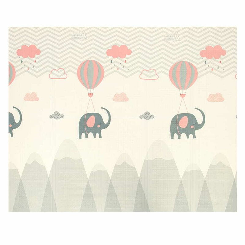 Covoras de joaca, Bocioland, Grey Elephant, Pliabil, Protectie impotriva loviturilor, Dimensiune mare, 180 x 150 cm, Cu Imprimeu pe ambele parti, Potrivit pentru utlizare atat in interior, cat si in exterior