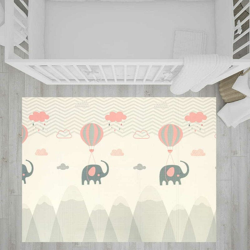 Covoras de joaca, Bocioland, Grey Elephant, Pliabil, Protectie impotriva loviturilor, Dimensiune mare, 180 x 150 cm, Cu Imprimeu pe ambele parti, Potrivit pentru utlizare atat in interior, cat si in exterior