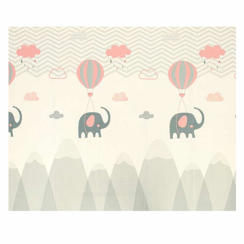 Covoras de joaca, Bocioland, Grey Elephant, Pliabil, Protectie impotriva loviturilor, Dimensiune mare, 180 x 150 cm, Cu Imprimeu pe ambele parti, Potrivit pentru utlizare atat in interior, cat si in exterior