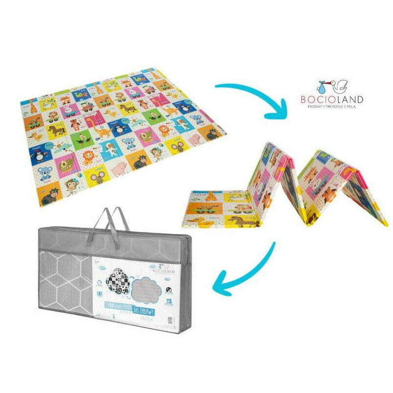 Covoras de joaca, Bocioland, Happy Day, Pliabil, Protectie impotriva loviturilor, Dimensiune mare, 200 x 150 cm, Cu Imprimeu pe ambele parti, Potrivit pentru utlizare atat in interior, cat si in exterior