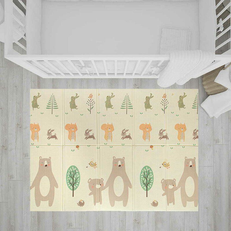 Covoras de joaca, Bocioland, Little Bear, Pliabil, Protectie impotriva loviturilor, Dimensiune mare, 200 x 150 cm, Cu Imprimeu pe ambele parti, Potrivit pentru utlizare atat in interior, cat si in exterior