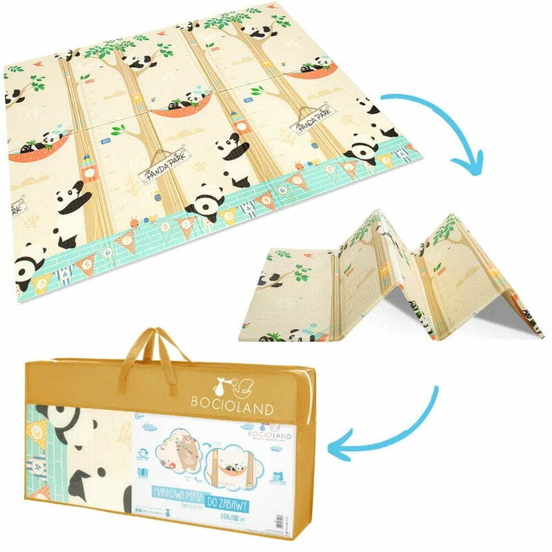 Covoras de joaca, Bocioland, Panda, Pliabil, Protectie impotriva loviturilor, Dimensiune mare, 180 x 150 cm, Cu Imprimeu pe ambele parti, Potrivit pentru utlizare atat in interior, cat si in exterior