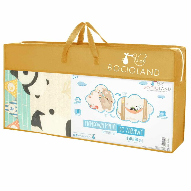 Covoras de joaca, Bocioland, Panda, Pliabil, Protectie impotriva loviturilor, Dimensiune mare, 180 x 150 cm, Cu Imprimeu pe ambele parti, Potrivit pentru utlizare atat in interior, cat si in exterior