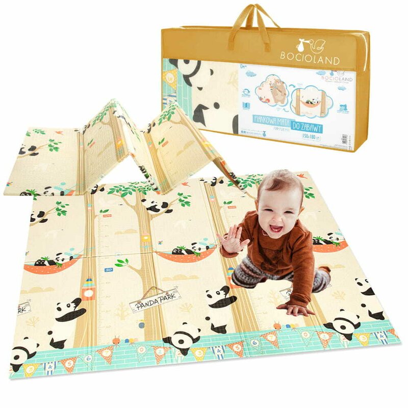 Covoras de joaca, Bocioland, Panda, Pliabil, Protectie impotriva loviturilor, Dimensiune mare, 180 x 150 cm, Cu Imprimeu pe ambele parti, Potrivit pentru utlizare atat in interior, cat si in exterior