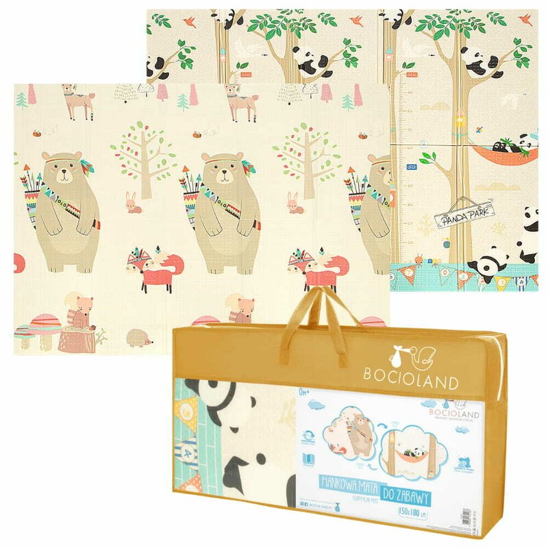 Covoras de joaca, Bocioland, Panda, Pliabil, Protectie impotriva loviturilor, Dimensiune mare, 180 x 150 cm, Cu Imprimeu pe ambele parti, Potrivit pentru utlizare atat in interior, cat si in exterior