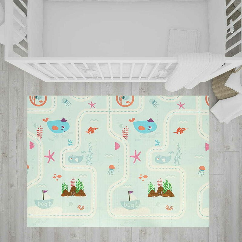 Covoras de joaca, Bocioland, Water City, Pliabil, Protectie impotriva loviturilor, Dimensiune mare, 180 x 150 cm, Cu Imprimeu pe ambele parti, Potrivit pentru utlizare atat in interior, cat si in exterior