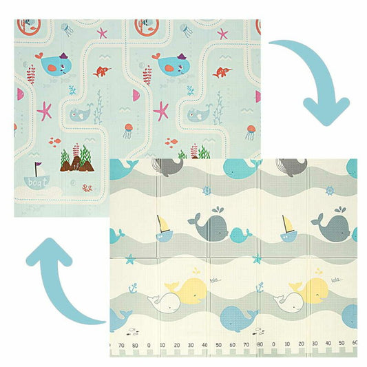 Covoras de joaca, Bocioland, Water City, Pliabil, Protectie impotriva loviturilor, Dimensiune mare, 180 x 150 cm, Cu Imprimeu pe ambele parti, Potrivit pentru utlizare atat in interior, cat si in exterior