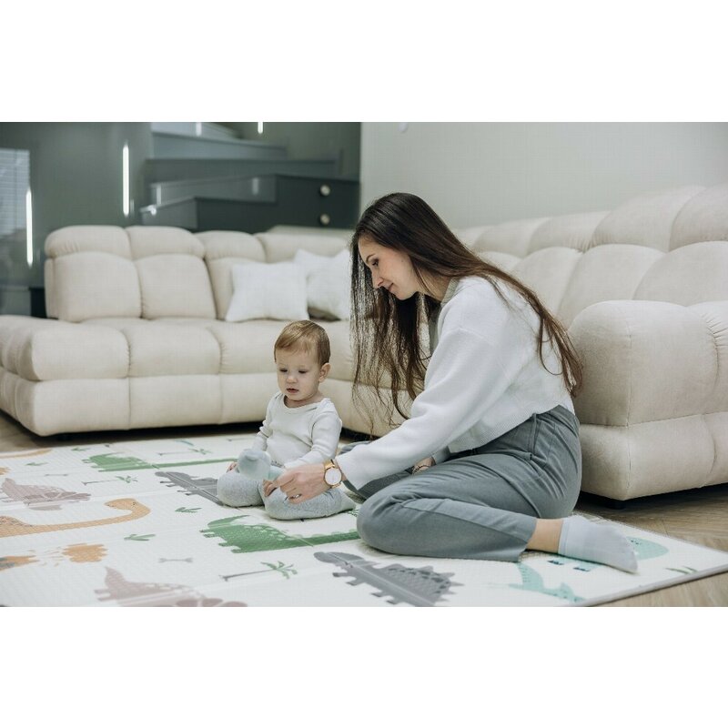 Covoras de joaca, FreeON, Magic Dino, Cu doua fete, Pliabil, Protectie impotriva loviturilor, 200 x 150 cm, Cu Imprimeu pe ambele parti, 0 luni+, Multicolor