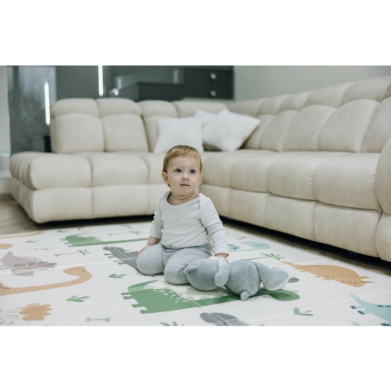 Covoras de joaca, FreeON, Magic Dino, Cu doua fete, Pliabil, Protectie impotriva loviturilor, 200 x 150 cm, Cu Imprimeu pe ambele parti, 0 luni+, Multicolor