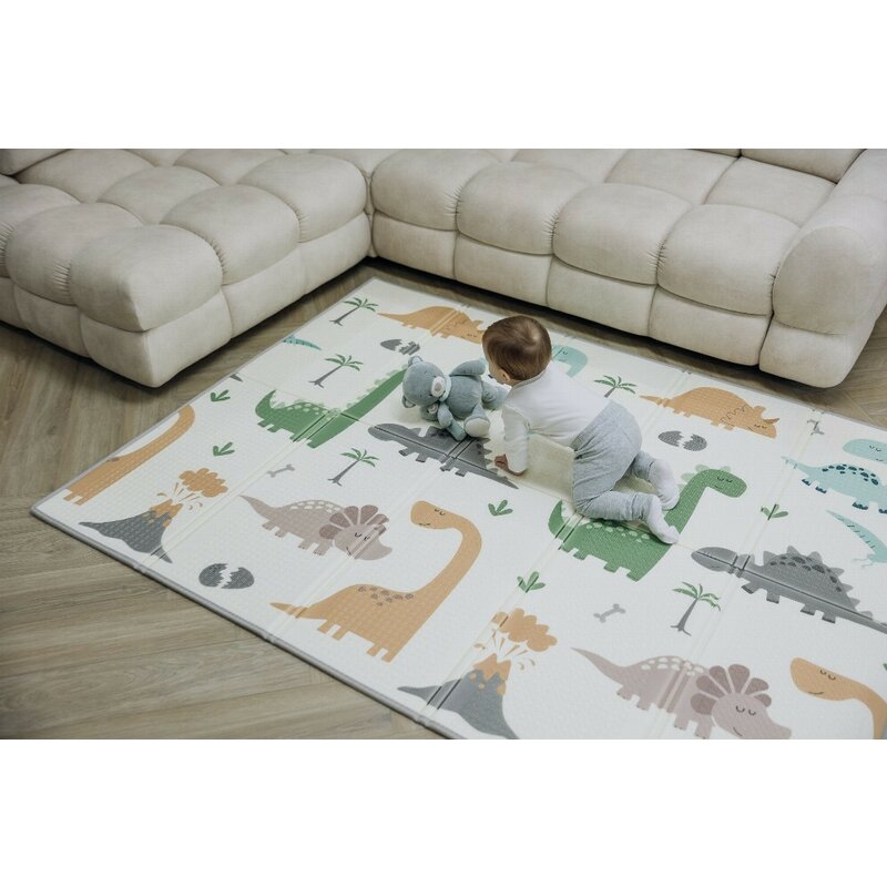 Covoras de joaca, FreeON, Magic Dino, Cu doua fete, Pliabil, Protectie impotriva loviturilor, 200 x 150 cm, Cu Imprimeu pe ambele parti, 0 luni+, Multicolor
