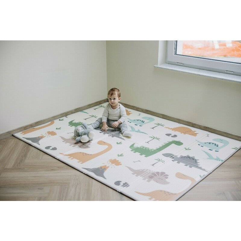 Covoras de joaca, FreeON, Magic Dino, Cu doua fete, Pliabil, Protectie impotriva loviturilor, 200 x 150 cm, Cu Imprimeu pe ambele parti, 0 luni+, Multicolor