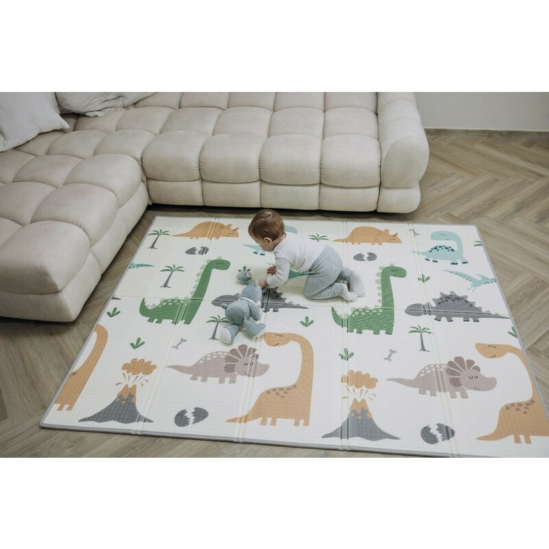 Covoras de joaca, FreeON, Magic Dino, Cu doua fete, Pliabil, Protectie impotriva loviturilor, 200 x 150 cm, Cu Imprimeu pe ambele parti, 0 luni+, Multicolor