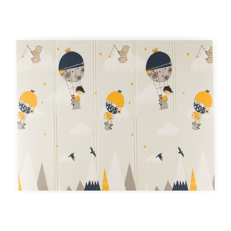 Covoras de joaca, Petite&Mars, Reversibil, Include geanta pentru transport, Pliabil si impermeabil, Non-toxic, 197 x 147 x 1 cm, Campy Mountains, 0 luni+, Multicolor