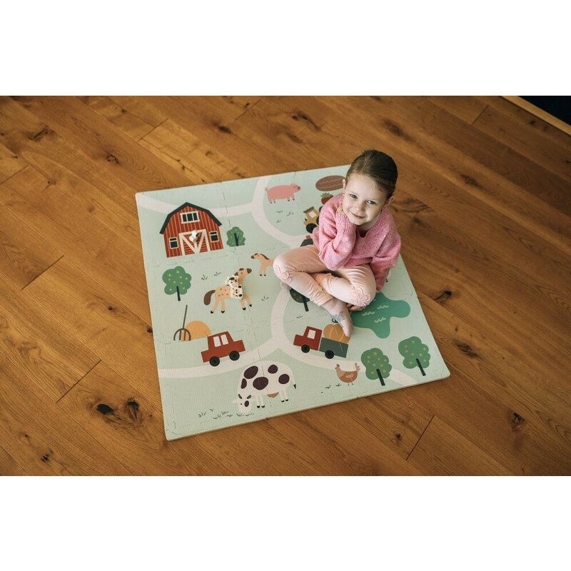 Covoras puzzle, Free2Play, Pentru copii, Din spuma, 91x91 cm, 9 bucati, 36 luni+, Farm