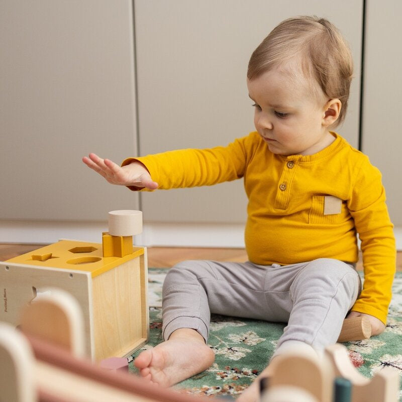 Cub de activitati, Petite&Mars, Gravity Wood of Mars, Cu 12 piese, 12 luni+, Multicolor