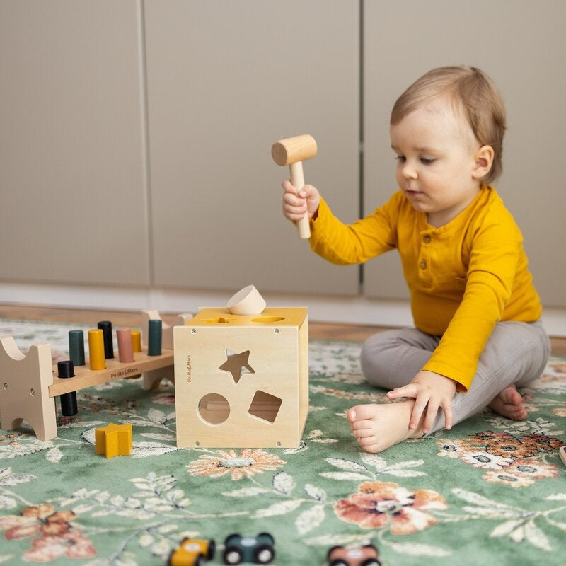 Cub de activitati, Petite&Mars, Gravity Wood of Mars, Cu 12 piese, 12 luni+, Multicolor