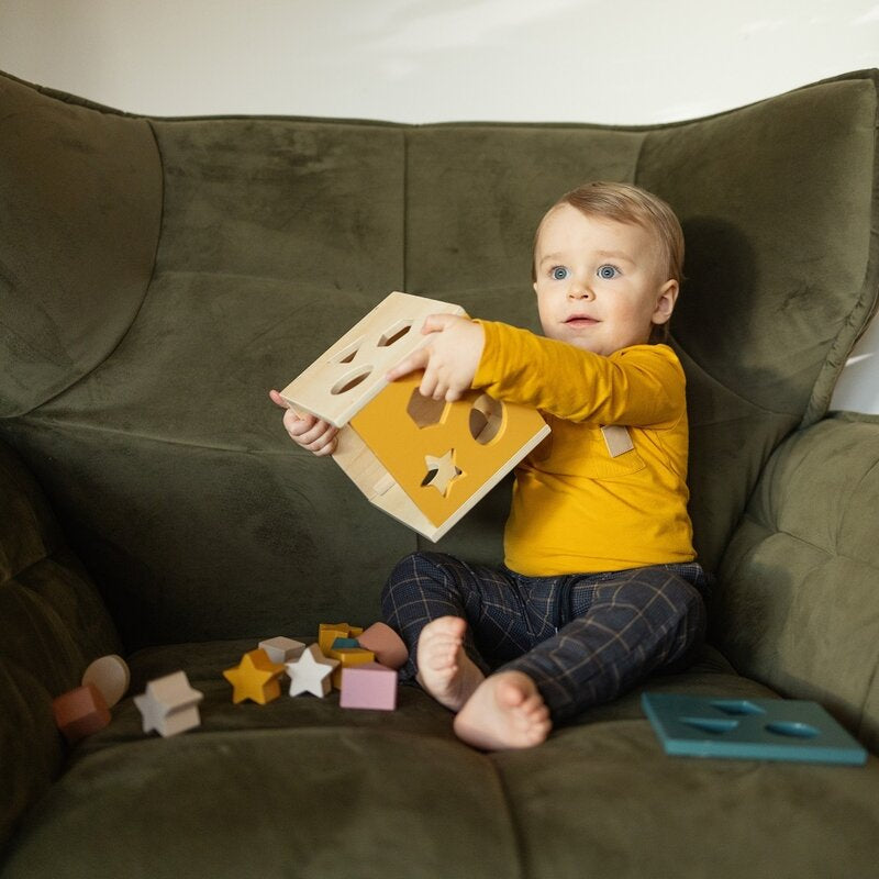 Cub de activitati, Petite&Mars, Gravity Wood of Mars, Cu 12 piese, 12 luni+, Multicolor