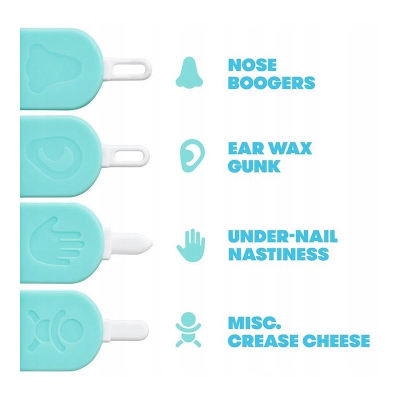 Dispozitiv de curatare, Fridababy, Multifunctional, Cu 4 capete, Pentru unghii, mucoasa nazala, urechi si alte parti ale corpului, Reutilizabil, 0 luni+