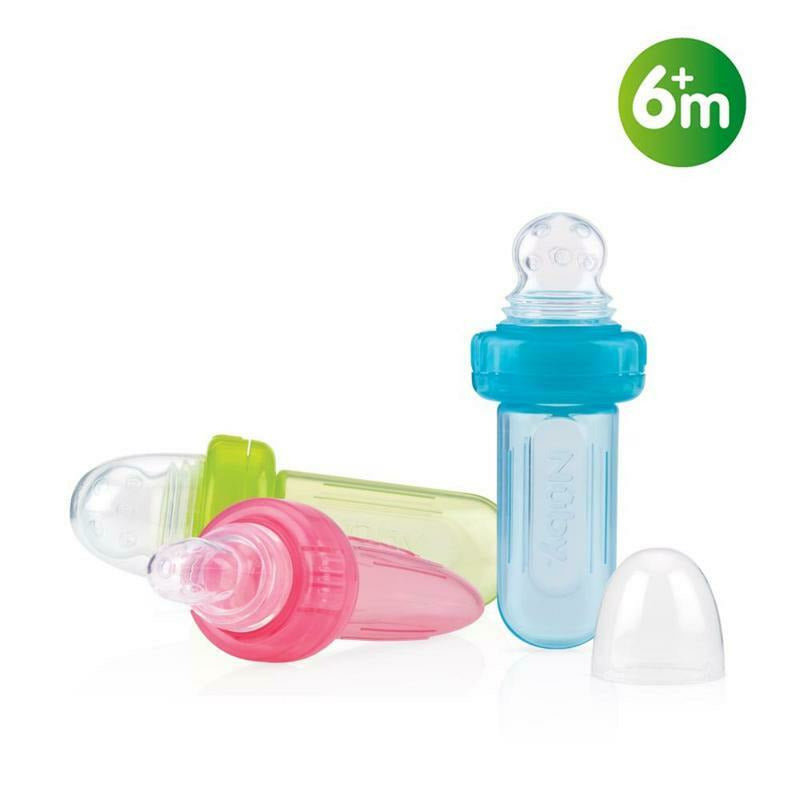 Dispozitiv de hranire, Nuby, Pentru alimente lichide sau semi-solide, Silicon, Fara BPA, 6+ luni, Albastru