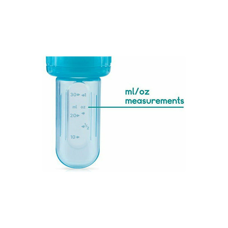 Dispozitiv de hranire, Nuby, Pentru alimente lichide sau semi-solide, Silicon, Fara BPA, 6+ luni, Albastru