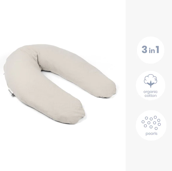 Pernă Doomoo Comfy Big Tetra 3în1 Bumbac Organic Almond Gravide+Alaptare