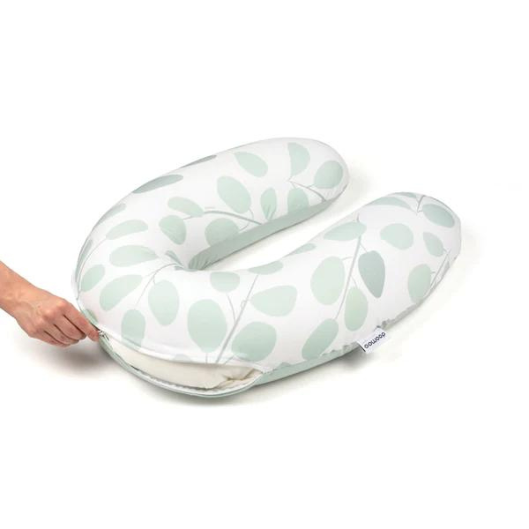 Pernă Doomoo Buddy 3în1 Bumbac Organic Leaves Aqua Green Gravide+Alaptare