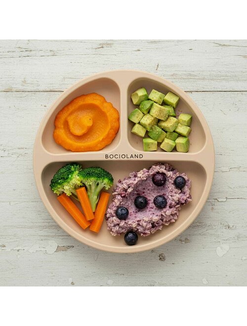 Farfurie Compartimentată Bocioland Silicon 3 Compartimente Ventuze BPA Free 6-36 Luni Beige