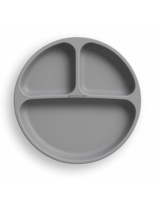 Farfurie Compartimentată Bocioland Silicon 3 Compartimente Ventuze BPA Free 6-36 Luni Dark Grey
