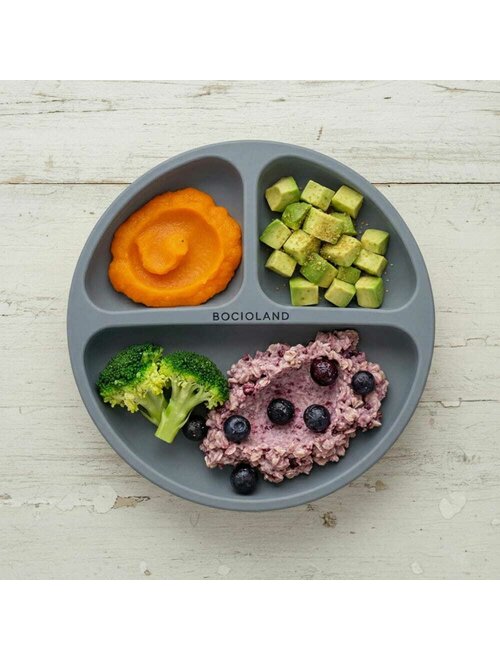 Farfurie Compartimentată Bocioland Silicon 3 Compartimente Ventuze BPA Free 6-36 Luni Dark Grey