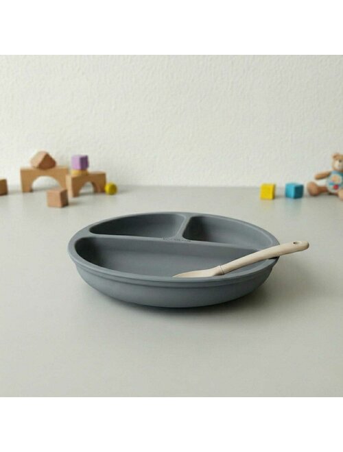 Farfurie Compartimentată Bocioland Silicon 3 Compartimente Ventuze BPA Free 6-36 Luni Dark Grey