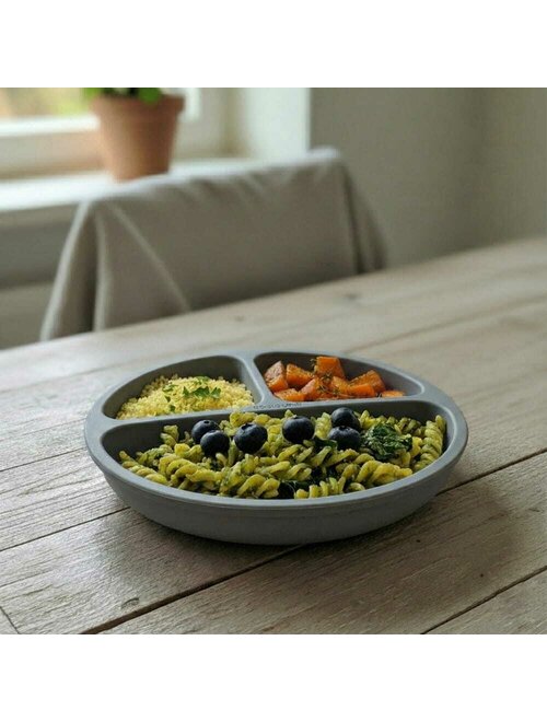 Farfurie Compartimentată Bocioland Silicon 3 Compartimente Ventuze BPA Free 6-36 Luni Dark Grey
