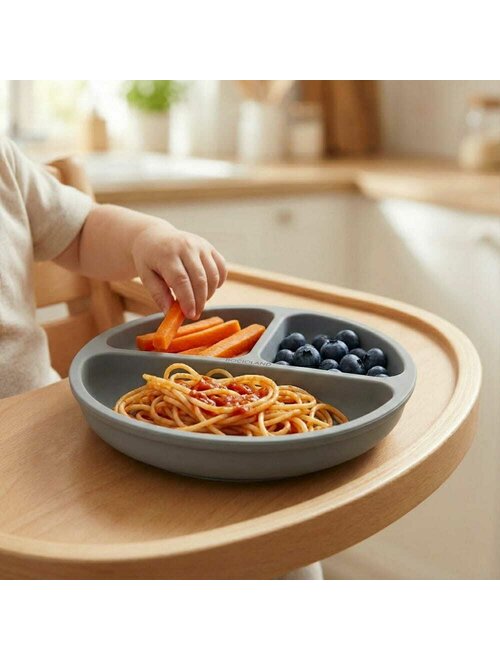 Farfurie Compartimentată Bocioland Silicon 3 Compartimente Ventuze BPA Free 6-36 Luni Dark Grey