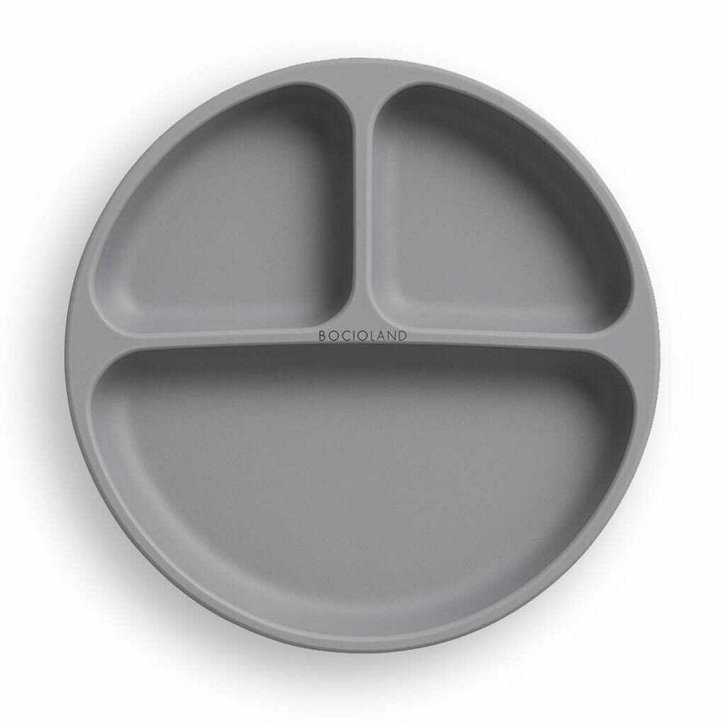 Farfurie compartimentata, Bocioland, Rotunda, Cu 3 compartimente, Fara BPA, 6-36 luni, Dark grey