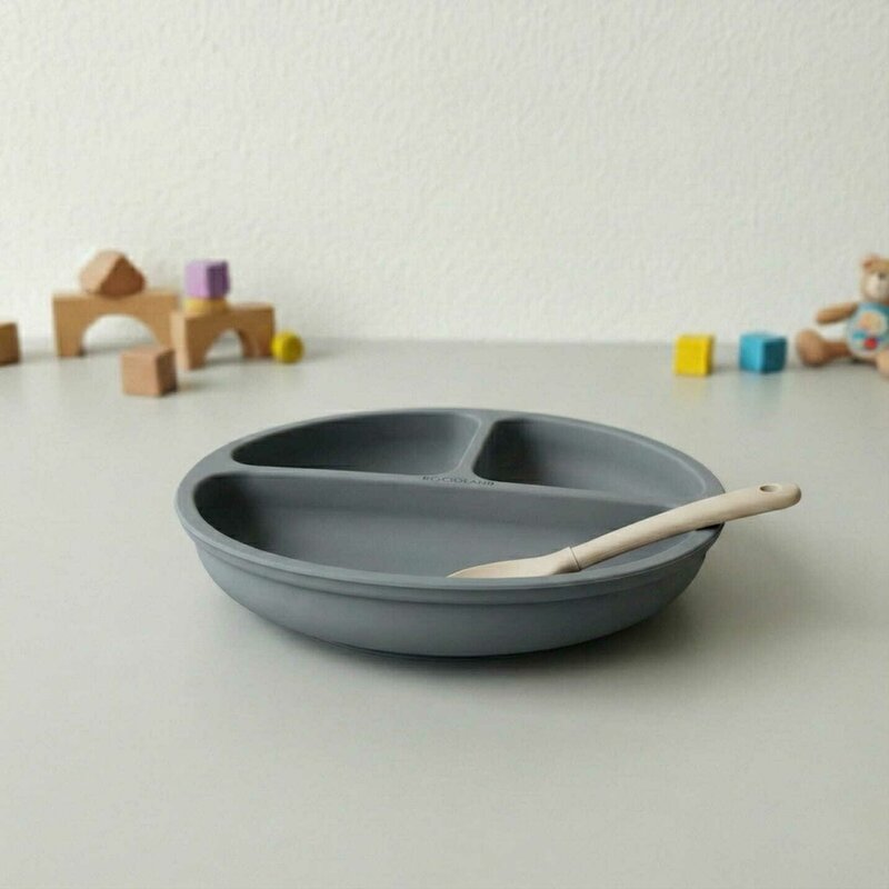 Farfurie compartimentata, Bocioland, Rotunda, Cu 3 compartimente, Fara BPA, 6-36 luni, Dark grey
