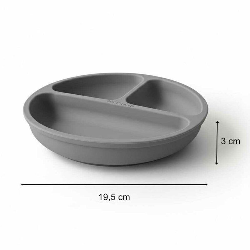 Farfurie compartimentata, Bocioland, Rotunda, Cu 3 compartimente, Fara BPA, 6-36 luni, Dark grey