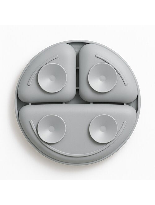 Farfurie Compartimentată Bocioland Silicon 3 Compartimente Ventuze BPA Free 6-36 Luni Gray